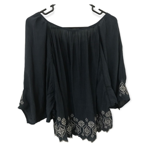 3/$15 Cecico blue boho wide dolman style sleeves  top - Picture 2 of 11